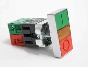 RB2-BW9 22.5mm Red Green Double Pushbutton Yellow 120V Light BE101 1NO BE102 1NC - Picture 1 of 10