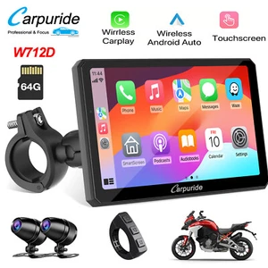Carpuride W712D Wireless Motorcycle Carplay Android Auto Waterproof Touchscreen - Picture 1 of 16