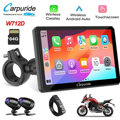 Carpuride W712D Wireless Motorcycle Carplay Android Auto Waterproof Touchscreen - Image 1 of 4