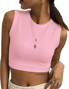 Minthunter Women's Crop Tank Tops Casual Crew Neck Vest Sleeveless Crop Tops - Picture 1 of 6