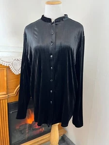Linden Hill Velveteen Black Button Front Stretch Top ~ XL - Picture 1 of 7