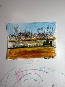 "Tractor Stop" Original watercolor - Douglas Polk, Nebraska Artist, 1/1  - Picture 1 of 3
