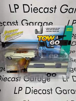 JOHNNY LIGHTNING 1953 Buick Super w/Travel Trailer Creme Color 1:64 Diecast Tow - Image 1 of 3