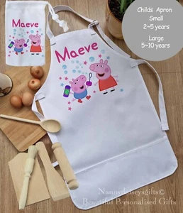 CHILDS ~ PERSONALISED PEPPA~ GEORGE~ PIG ~ Apron ~Set BAKING SET~CHRISTMAS - Picture 1 of 1