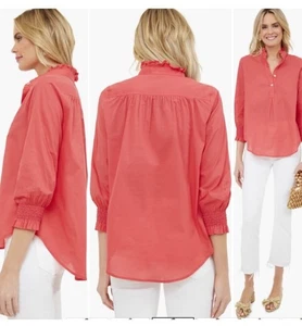 Blusa Tuckernuck Roja Amapola Teagan Popover Top Volantes Puño Elástico Talla Mediana - Imagen 1 de 9