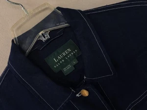 Chaqueta Lauren Ralph Lauren Mujer Grande Azul Marino 100% Lino Camionero Botón Delantero - Imagen 1 de 12