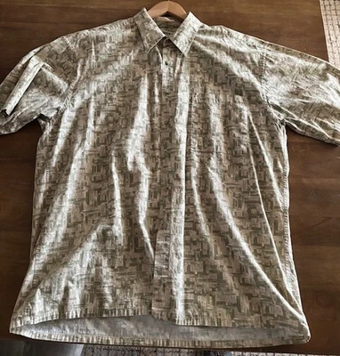 Vintage Campia Moda Mens Tribal Pattern Shirt S/S Size Large Tan Green Cotton - Image 1 of 4