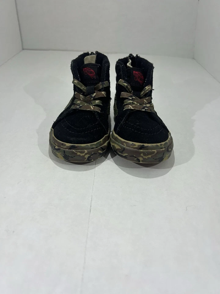 Vans Sk8-Hi Zip Toddler Shoes Size 10 Black Camo Sole Suede Canvas High-Top - Image 1 of 4