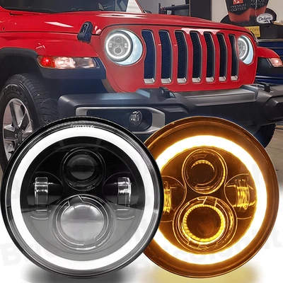 2x Brightest Halo 7" inch Round LED Headlights DRL For Jeep Wrangler JK TJ CJ LJ - Image 1 of 4