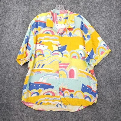 Camisa masculina vintage Jams World com botões GG amarela barcos acampamento havaiano anos 90 - Imagem 1 de 4