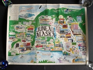 Rara MAPPA VINTAGE 1988 GIUGNO, ALASKA icona illustrata negozi 24x18" - Foto 1 di 13