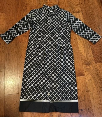 Vestido Camisa Charter Club Azul Marino y Blanco Estampado Geométrico 100% Algodón Talla 10 Foto 1 de 4