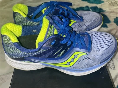 Saucony Ride 10 Everun Running Shoes Size 8.5 Purple Lime Preowned Trainers - Image 1 of 4