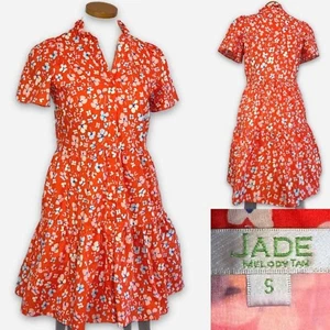 Jade Melody Tam Size Small Tiered Orange Floral Poppy Dress Linen Cotton Blend - Picture 1 of 8