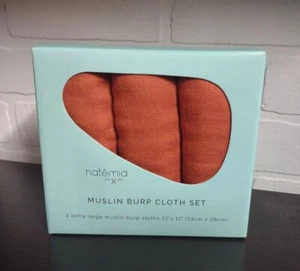 Natemia Muslin Burp Cloth Set ( 3 pk ) 21" x 11" Baby Gift - Autumn Glaze Red - Picture 1 of 4