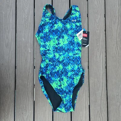 Nuevo traje de baño para mujer TYR DuraFast Elite Glacial Maxfit 1 pieza azul/verde talla 30 Foto 1 de 4