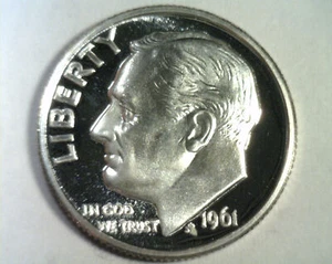 1961 ROOSEVELT DIME SUPERB PROOF+ DEEP CAMEO SUPERB PR+ DCAM NICE ORIGINAL COIN - Picture 1 of 2