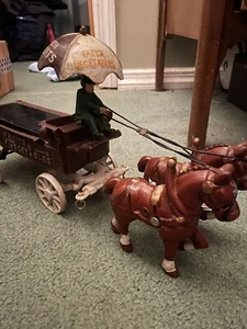 Vintage Cast Iron Horse Drawn Wagon- Fresh Fruits and Vegetables - Picture 1 of 2