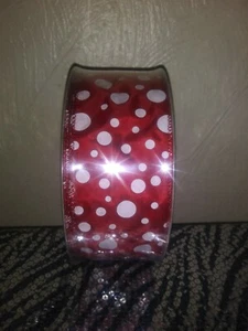 10 Continuous Yards Of Red And White Polka Dots Wired 2.5 Inch Ribbon - Picture 1 of 2