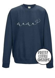 Mama heart print mother's day sweater sweatshirt airforce blue - Picture 1 of 1