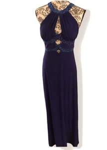DRESSES BY DEB SIZE 5/6 Maxi Cut Out Rhinestone Low Back Bluish-Purple - Picture 1 of 12