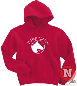 Personalised Horse Hoodie kids Hoody cool fun equestrian pony Horse activewear - Picture 1 of 13