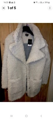 Ivory white Cream Teddy Borg Pile Fleece Popper Lined Coat Topshop 10 BNWT £89 - Image 1 of 3