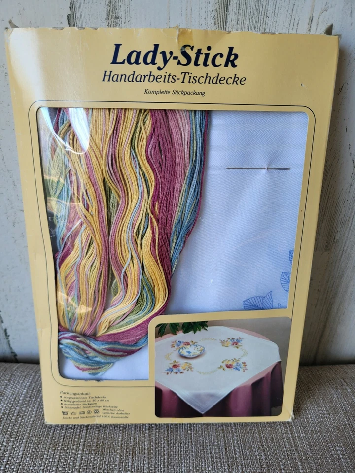 German Needle Point Embroidery Kit Square Tablecloth 80X80 Sticktechniken Floral - Image 1 of 1