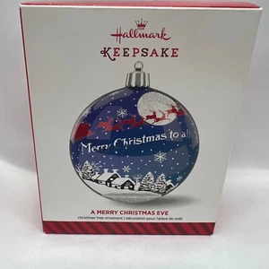 2014 Hallmark Keepsake A Merry Christmas Eve Glass Ornament Santa Reindeer Snow - Picture 1 of 6