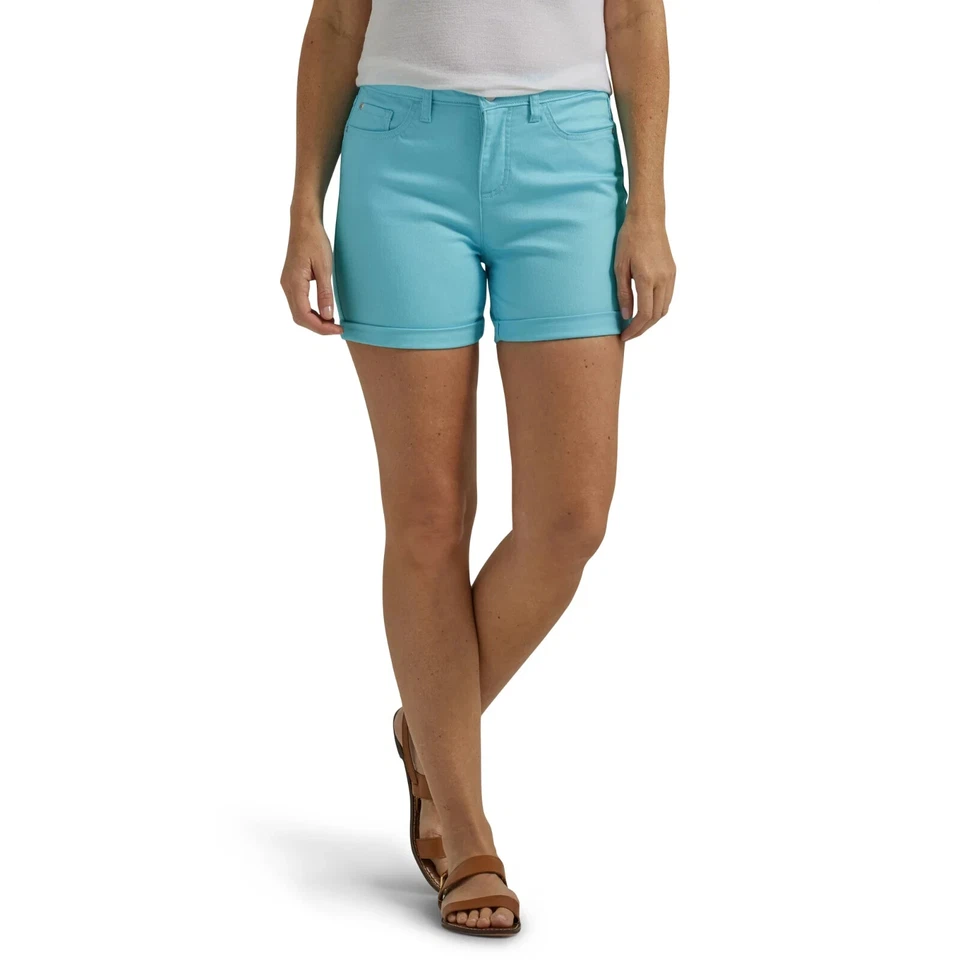 W33" Lee Women's Mid Rise Hint of Stretch Cuffed 5" Inseam Short Turquoise #4284