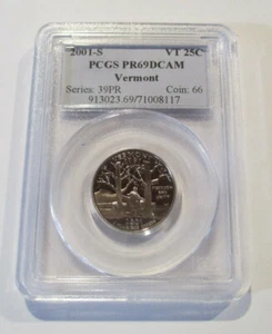 2001-S 25C PCGS PR69DCAM VERMONT Quarter PCGS Certified #913023.69/71008117 - Bild 1 von 2