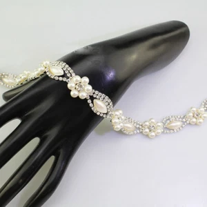 90cm Faux Pearl Rhinestone Beaded Flower Ribbon Trim Wedding Bridal Edging Craft - Picture 1 of 13