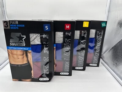 NEW 3 PAIR PACK STARTER MENS BOXER BRIEF 95% COTTON ESSENTIALS 4 WAY STRETCH - Image 1 of 4
