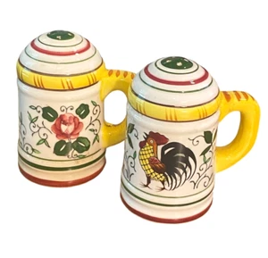 Vtg Ucagco Rooster & Roses Pair of Salt & Pepper Shaker PY Provincial Japan 50's - Picture 1 of 6