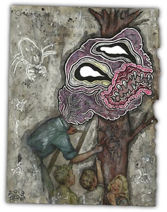 Original JUSTIN AERNI 2013 Painting contemporary dark art : FATHER CARVED - Picture 1 of 1