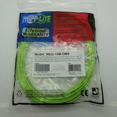 Tripp-Lite 10M Duplex Multimode Fiber Patch Cable OM5 LC LC 50/125 N820-10M-OM5 - Image 1 of 2