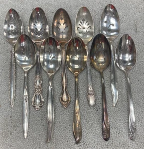 10 Silver plate pierced 7 1/2" to 8" long Serving spoons Flatware Silverware - Picture 1 of 3