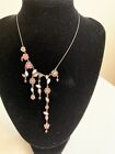 Fashion Jewelery Women Necklace BlackTone Chain,pink/white Dainty Flowers&stones