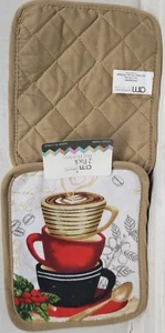 Set di 2 portapentole jumbo stampate uguali (7""x8"") PILA DI TAZZE DA CAFFÈ E CUCCHIAIO, AM - Foto 1 di 8