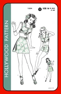 Reggiseno tuta due pezzi gonna pantaloncini Hollywood 1354 RARO vintage 1944 motivo cucito - Foto 1 di 6