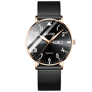 Man Classics Mesh Steel Band Waterproof Luminous Day Quartz Wrist Watches - Picture 1 of 13