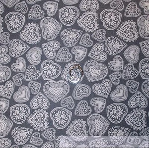 BonEful Fabric FQ Cotton Quilt VTG Gray White Lace Heart Old World Valentine Dot - Picture 1 of 12