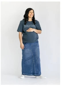 Inherit Elise Maternity Maxi Long Denim Skirt Size 14 Raw hem - Picture 1 of 9