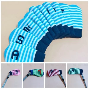 Juego de 10 cubiertas de cabeza de palo de golf a rayas tejidas para hierros diestros y diestros - Imagen 1 de 11