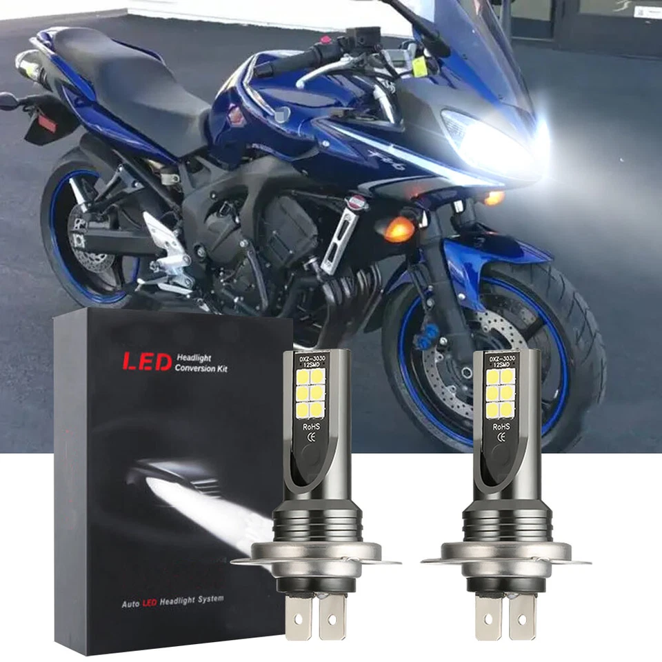 Qty 2 H7 LED Headlight Bulbs Lamp 6000K CG For Yamaha FZ6 2004 2005-2008 2009 - Image 1 of 4