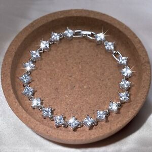 White Gold plated bangle silver finish bracelet with Austrian Crystal  ROXI