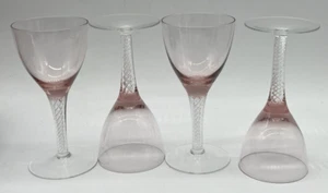 4 Pink Crystal Wine Glasses 6" Air Twist Double Helix Stem Bohemia Czech Style - Picture 1 of 10