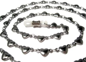 Heart Eyeglass Chain with Clear Adjustable Grips, Glasses Necklace Lanyard Heart - Picture 1 of 2