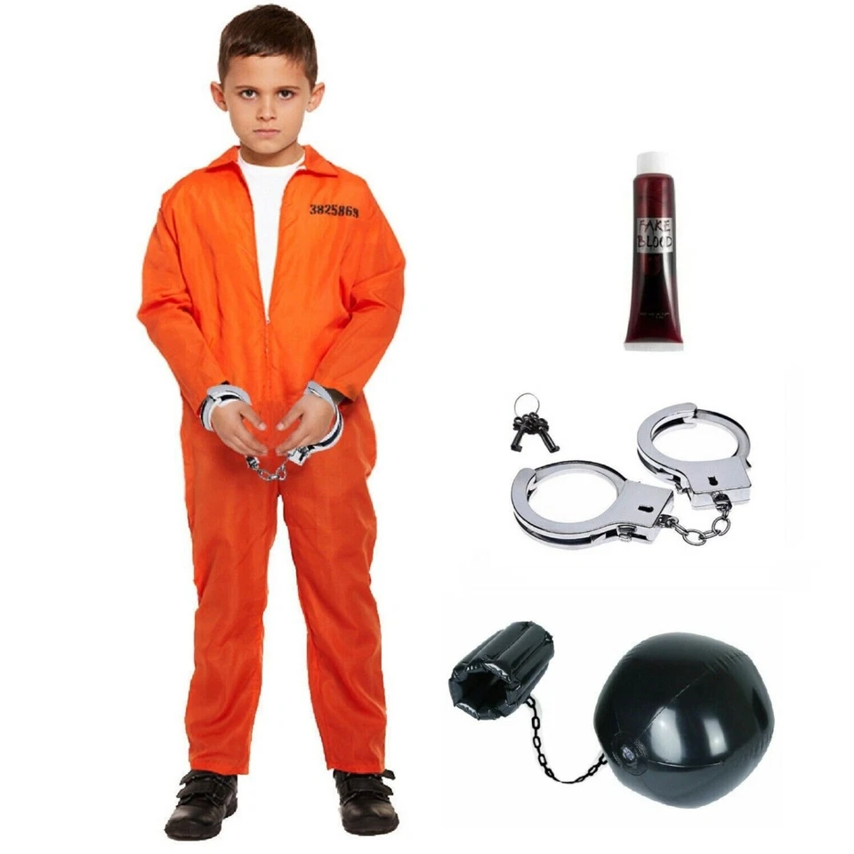 Boys Prisoner Costume Convict Halloween Zombie Fancy Dress Kids Child UK - Image 1 of 2