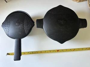 Pampered Chef 2 & 1 Qt. Black Micro-Cookers - Microwave Pot Rice Steamers Set - Picture 1 of 8